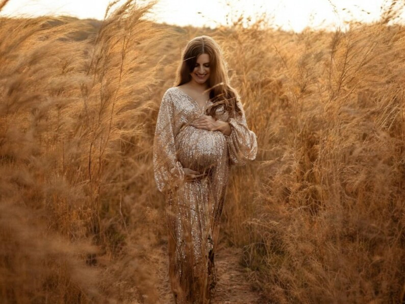 Women's Boho Maternity Dress Elegant Sequin Gown for Photoshoot Vintage Maternity Photography Out... | Etsy (US)