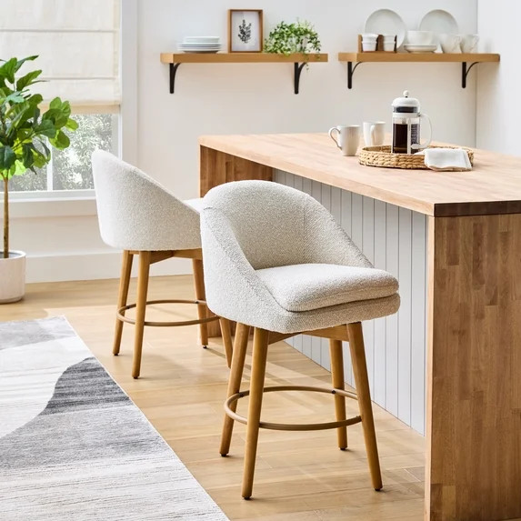 (2 pack) Better Homes & Gardens Mira Swivel Counter Stool, Cream & Light Honey, Set of 2 | Walmart (US)