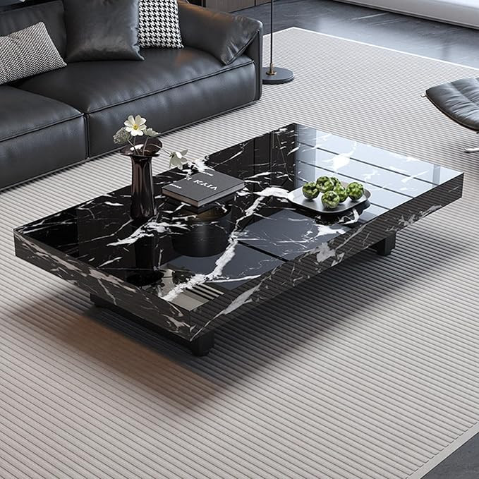 51.2" Sintered Stone Coffee Table for Living Room, Modern Rectangular Center Table with Faux Marb... | Amazon (US)