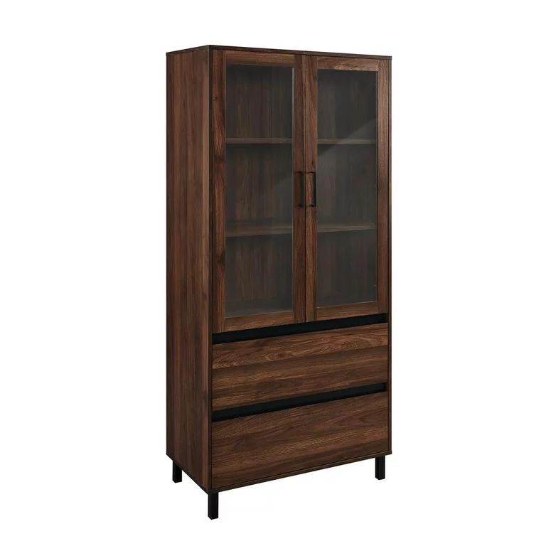 Clark 68" Glass Door Storage Hutch with Adjustable Shelves in Dark Walnut - Walmart.com | Walmart (US)