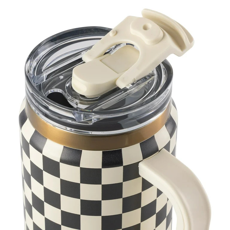 Thyme & Table 32 fl oz Stainless Steel Luna Tumbler with Handle and Dual Straw Lid, Cream & Black... | Walmart (US)