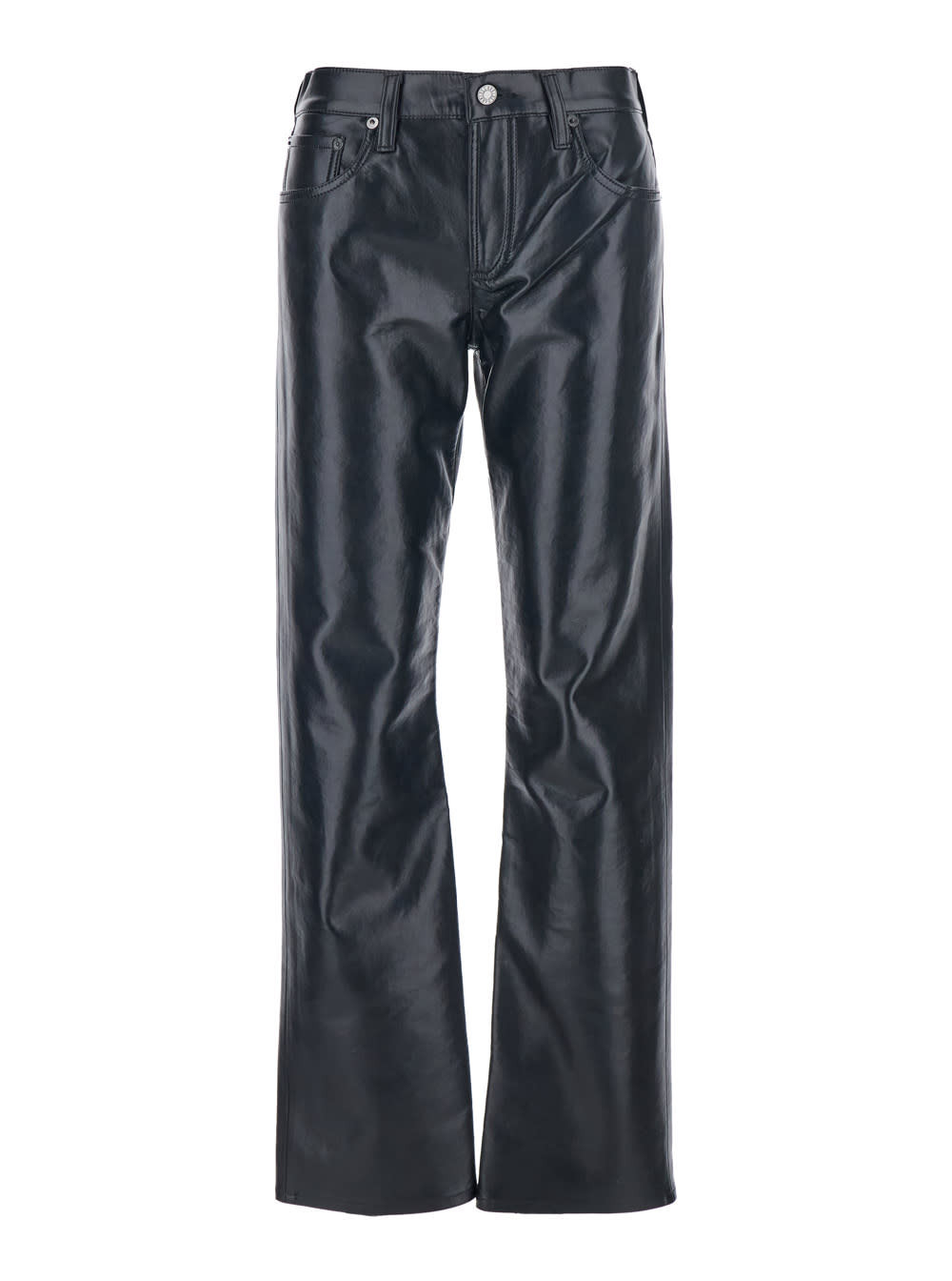 AGOLDE Black Pants With Belt Loops In Leather Blend Woman | Italist.com US
