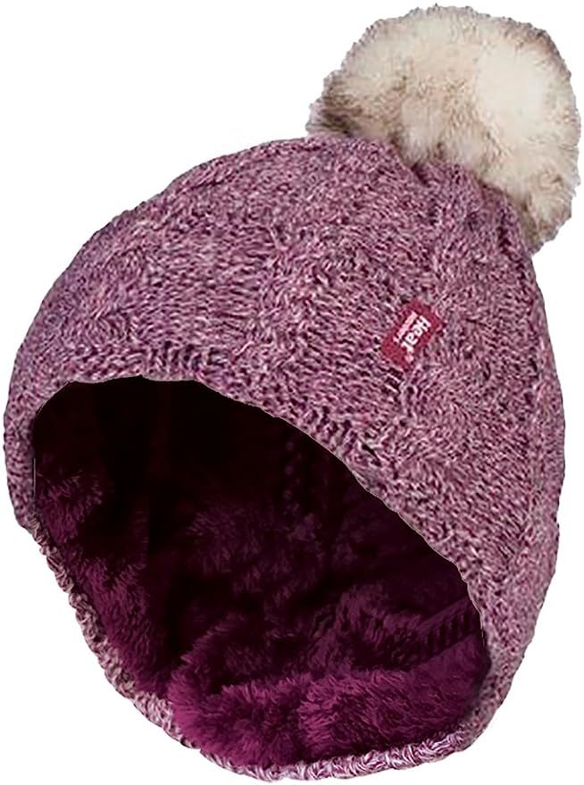 HEAT HOLDERS - Womens Thick Knit Thermal Winter Warm Beanie Hat with Pom Pom | Amazon (US)