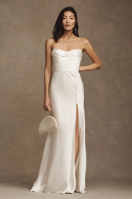 Watters Orlie Strapless Corset Satin Sheath Wedding Gown | Anthropologie (US)