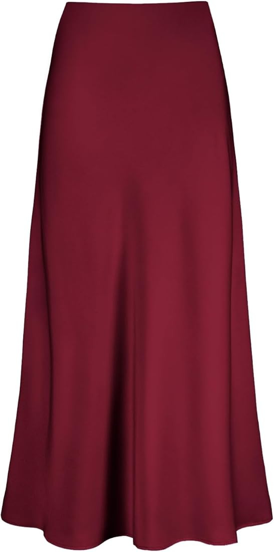 Women's Satin High Waisted Maxi Skirts Hidden Elasticized Waistband A Line Long Skirt | Amazon (US)