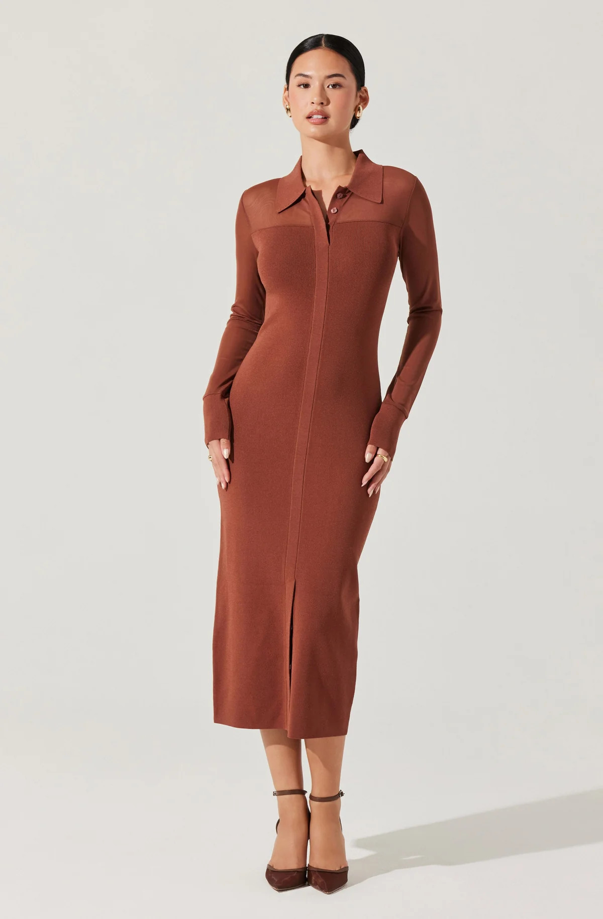 Contrast Mesh Collared Midi Dress | ASTR The Label (US)
