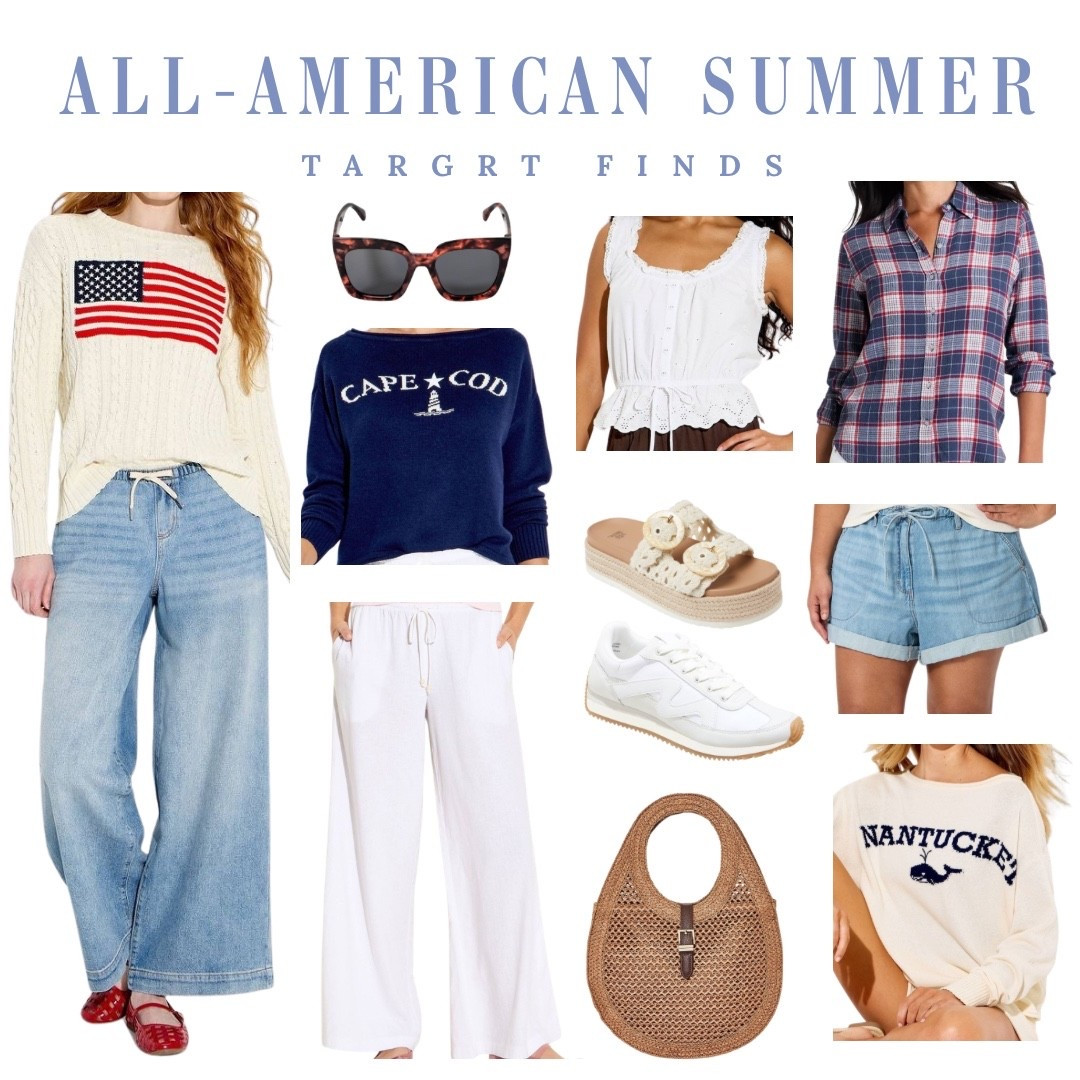 All American summer fines from Target! ￼ This is a curated mix and match collection that you can take on vacation or pull from all summer long.

Note that the drawstring denim pants are generous so size down if you're between sizes. The eyelet white tank is also generous. I got an XS and probably needed an XXS.

#LTKmomlife #LTKootd