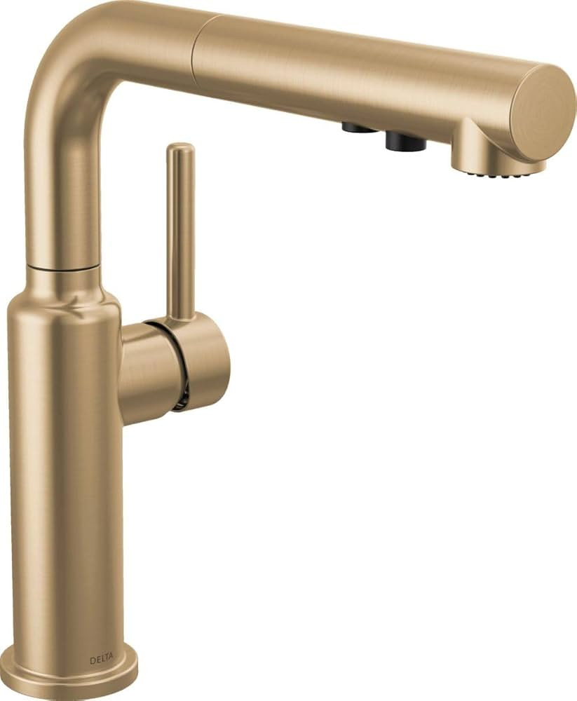 Delta Daneri Brushed Gold Kitchen Faucet with Pull-Out Sprayer, Modern Single Hole Kitchen Sink F... | Amazon (US)