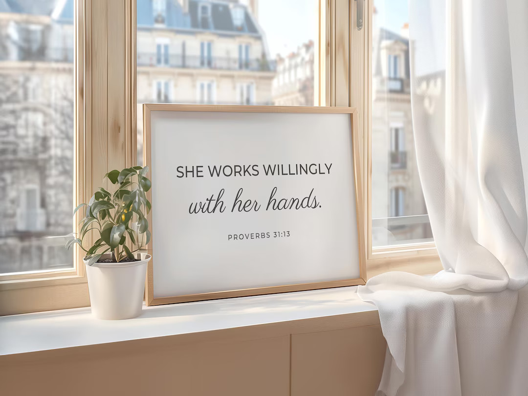 Proverbs 31 13 She Works Willingly With Her Hands Modern Christian Art Sewing or Craft Room Signs... | Etsy (US)