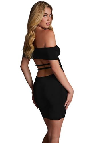 GUESS Womens Eco Short Sleeve Off Shoulder Katiya Dress, Jet Black, Large | Amazon (US)