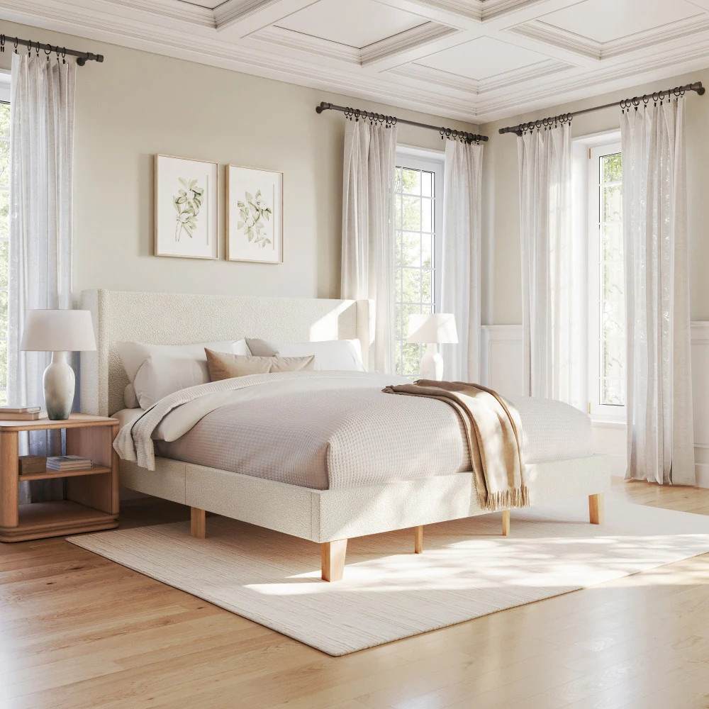 Martha Stewart Upholstered Platform Bed with Wingback Headboard - Overstock - 43982868 | Overstock