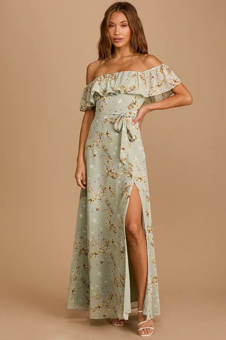 Amazing Moment Mint Green Floral Print Off-the-Shoulder Dress | Lulus (US)