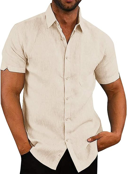 Oyamiki Mens Short Sleeve Regular-Fit Shirt Fishing Tees Linen Casual Button-Down Shirts | Amazon (US)