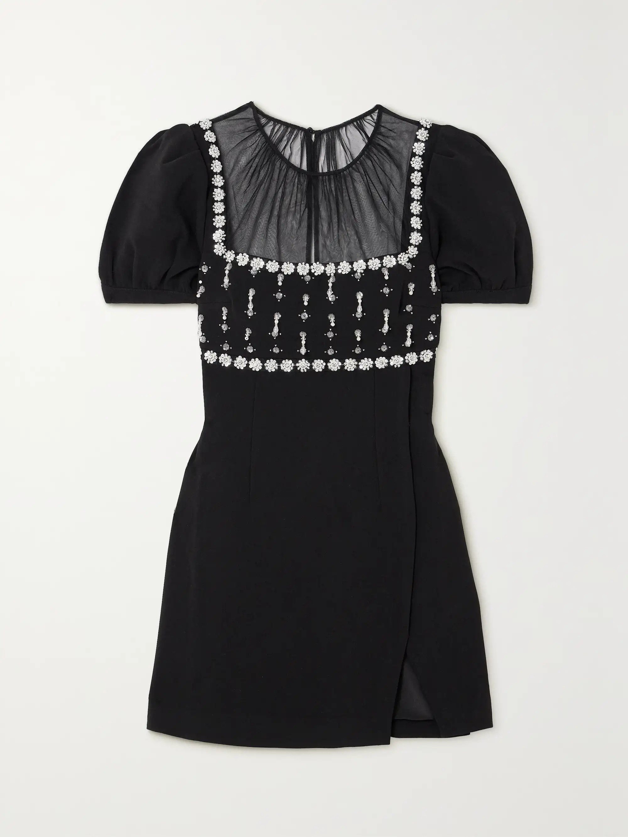 Tulle-paneled embellished cutout crepe mini dress | NET-A-PORTER (UK & EU)
