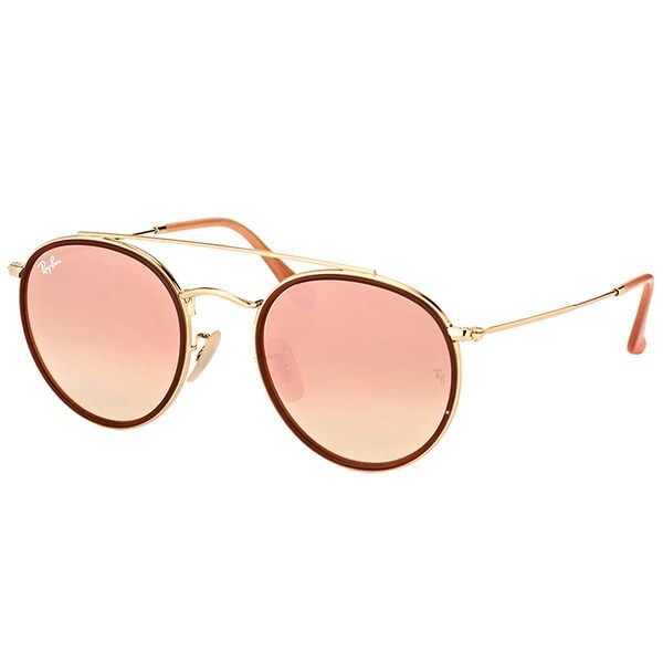 Ray-Ban RB 3647N 001/7O Round Double Bridge Gold Red Metal Round Sunglasses Pink Mirror Lens | Bed Bath & Beyond