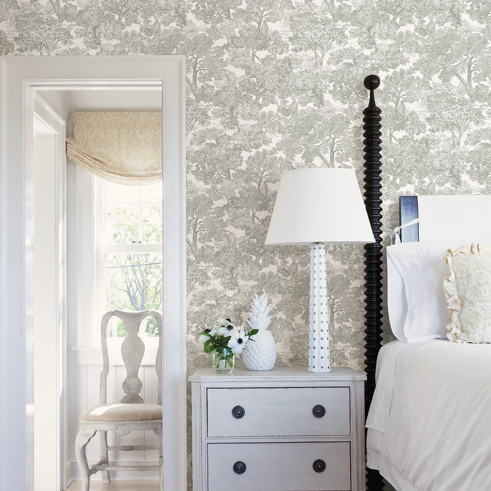 Chesapeake 3115-12541 Spinney Toile Wallpaper, Grey | Amazon (US)