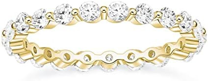 EAMTI 2mm 925 Sterling Silver Wedding Band Cubic Zirconia Full Eternity Stackable Engagement Ring... | Amazon (US)