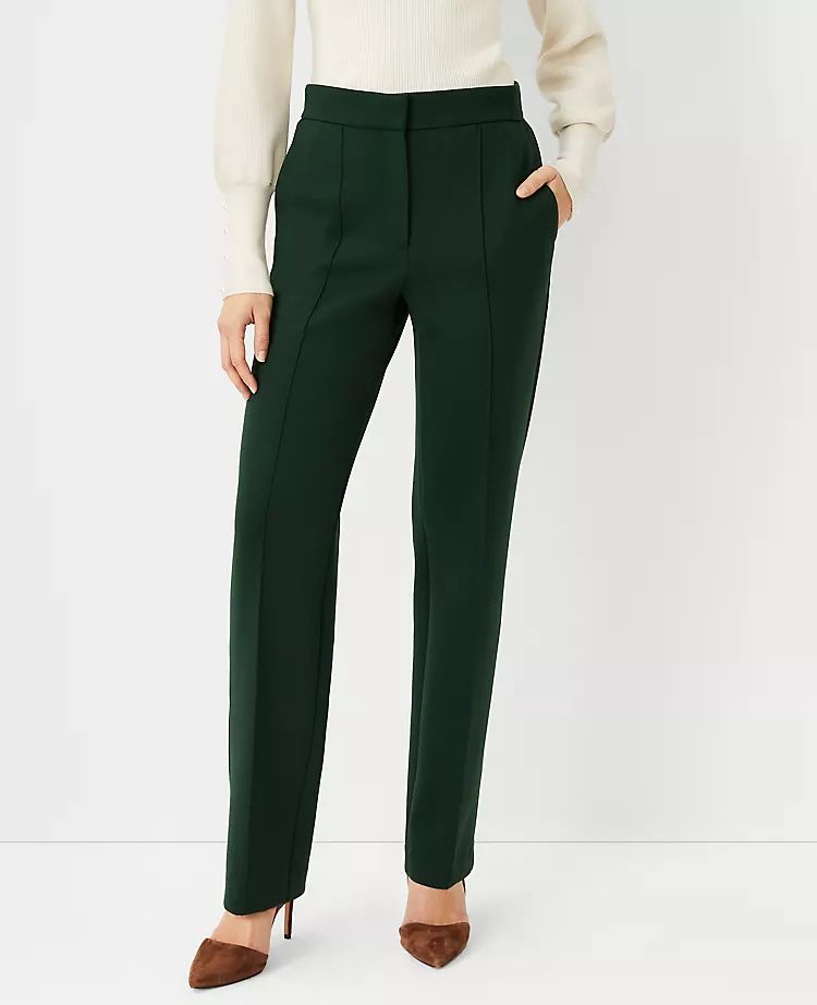 The High Rise Pintucked Straight Leg Pant in Double Knit | Ann Taylor (US)