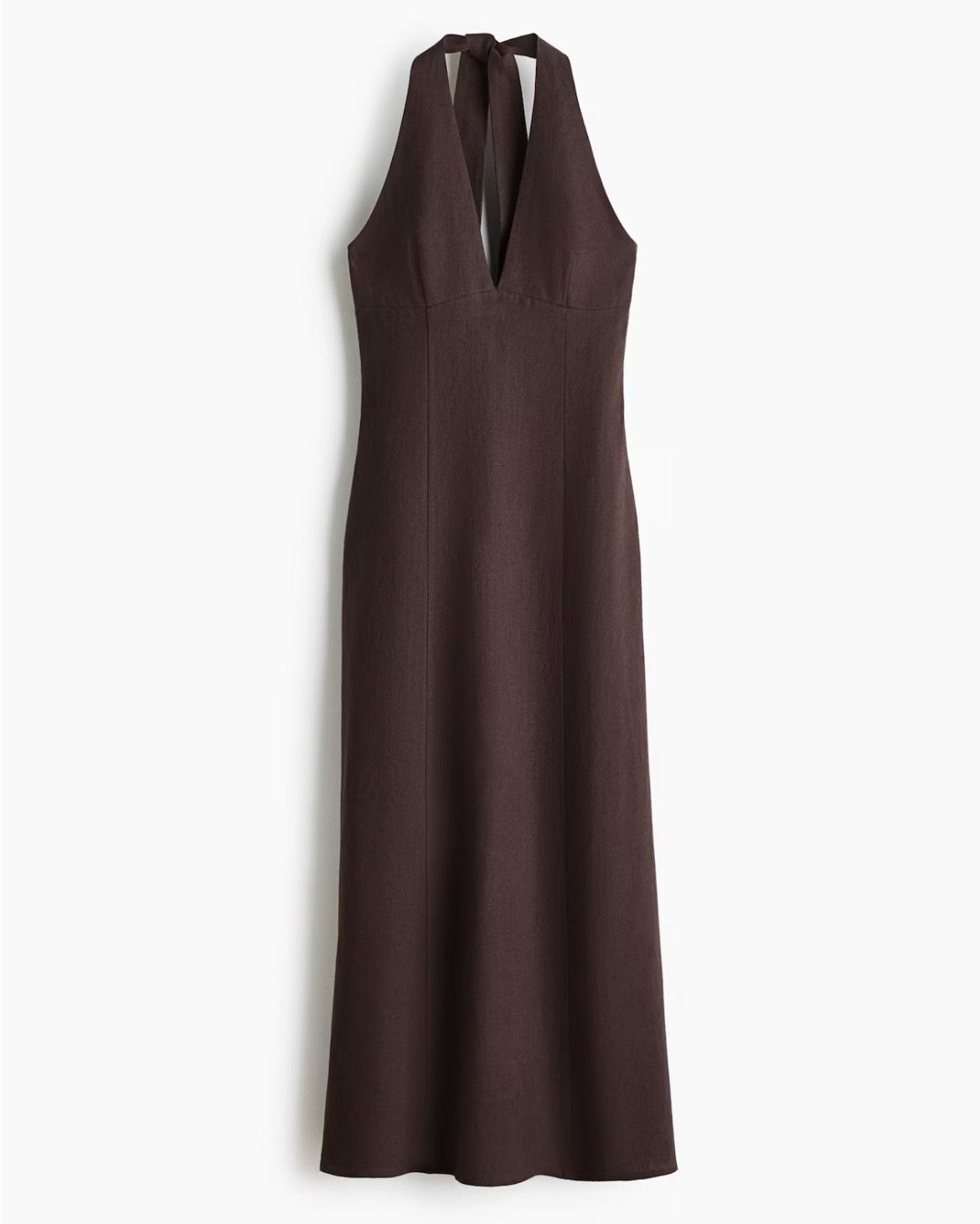 Chocolate brown linen halter neck midi dress 

#LTKSeasonal