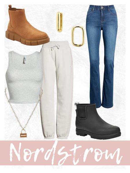 Nordstrom winter style, sweat pants, Nike, boots, Uggs, flare jeans, denim 

#LTKshoecrush #LTKstyletip #LTKSeasonal