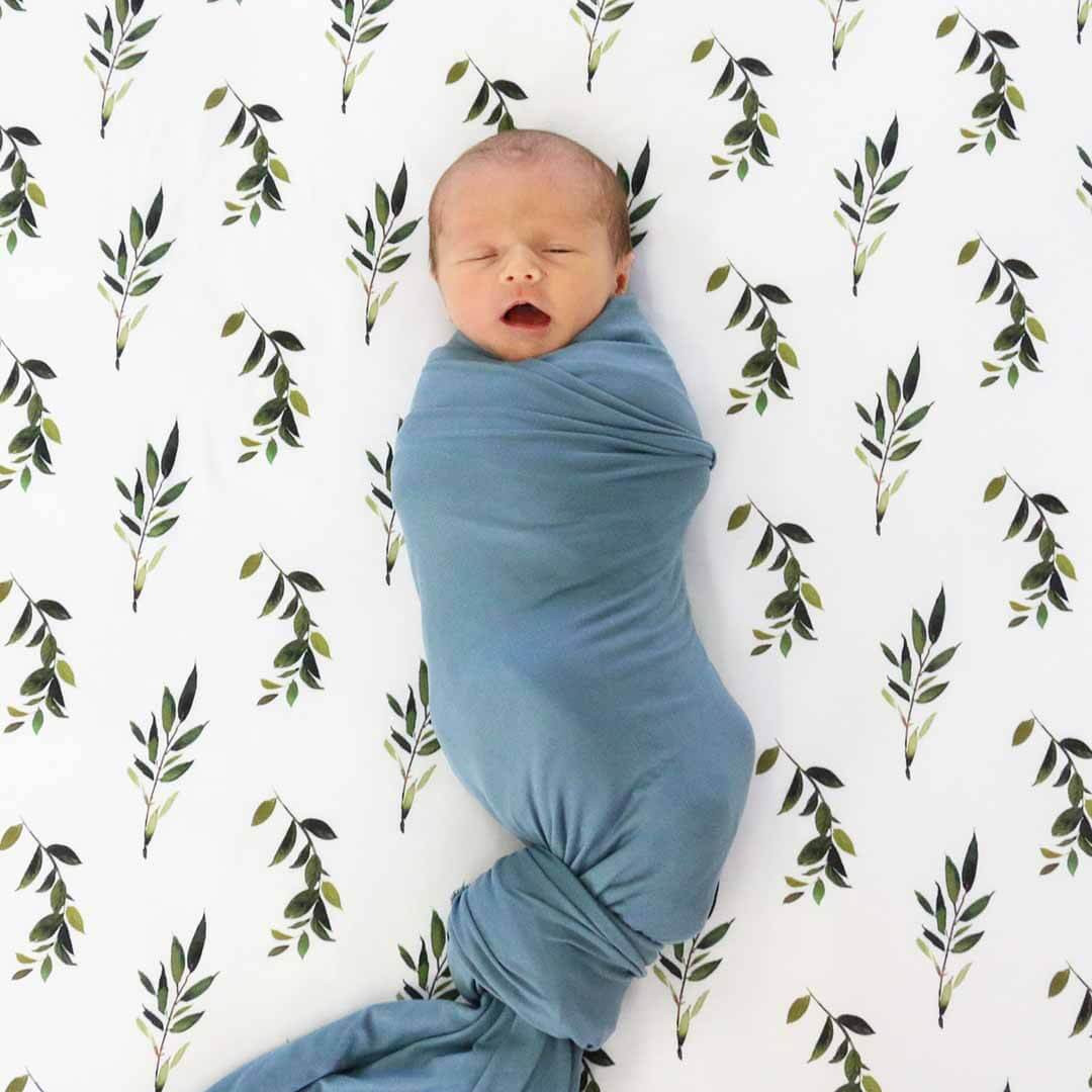 Solid Dusty Blue Bamboo Knit Swaddle Blanket | Caden Lane
