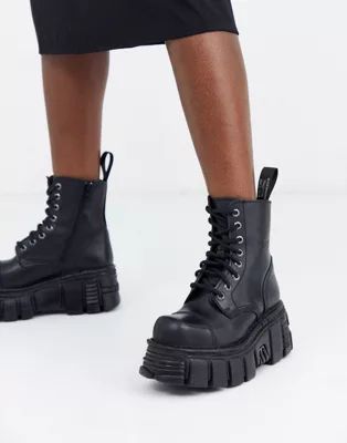 New Rock – Schwarze Ankle-Boots aus Leder mit dicker Sohle | ASOS AT