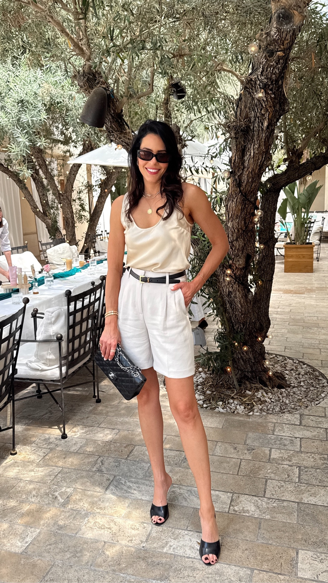 Daytime events, but make it chic. ✨ These tailored longer shorts are officially my summer obsession — elevated, effortless, and so easy to style from lunch meetings to beauty events in Hollywood. Paired them with a silk top and black accents for that timeless neutral look that always feels polished.

Wearing this to the @koparibeauty event and already planning 10 more ways to style these shorts all summer long. The kind of outfit that looks designer without trying too hard. 

 #LTKdayinmylife #LTKootd #LTKTall
