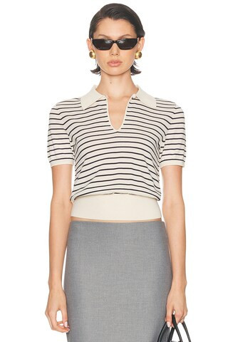 FRAME The Keyhole Polo in Ivory,Black | FWRD 