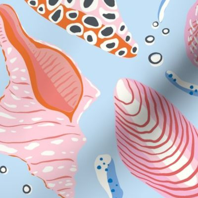 seashells/pink on blue/jumbo | Spoonflower
