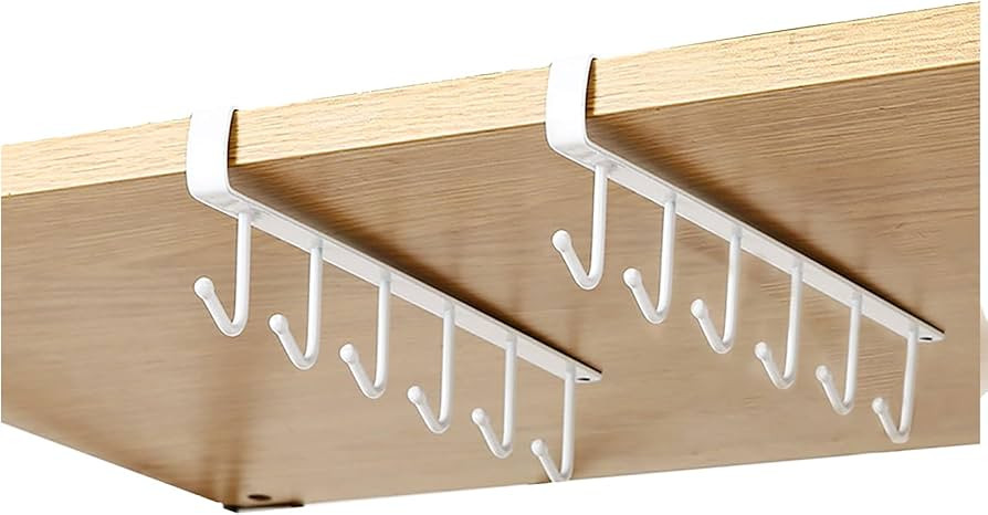 Amazon.com: Gouccpu Cup Holder Under Cupboard,Kitchen Under Cabinet Utensils Hanging Hooks Rack, Drilling Free Cabinet Door Hanging Hook Rack,6 Hooks Kitchen Storage Utensil Organizer Hook Rack,2 Pack (White) : Home & Kitchen | Amazon (US)