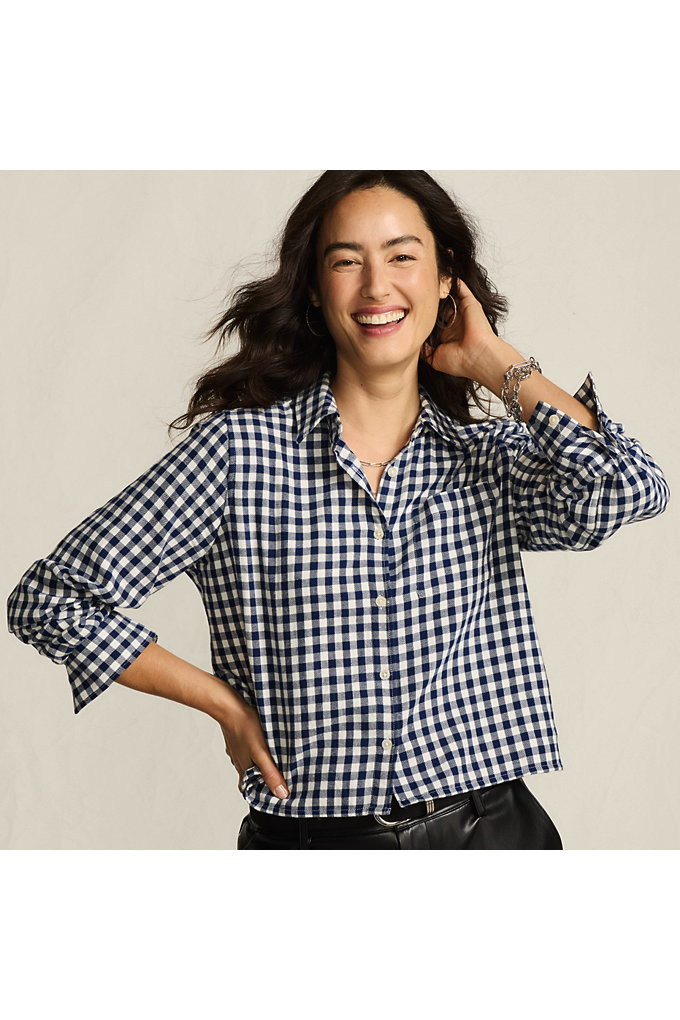 Women's Cropped Flannel Shirt - Lands' End - Blue - S | Lands' End (US)