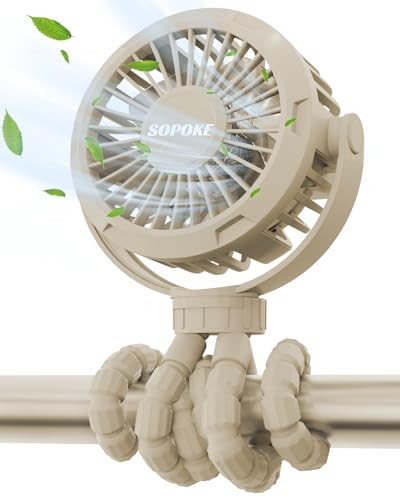 SOPOKE Mini Portable Baby Stroller Fan,3 Speed Personal Handheld Fan,Battery Operated Rechargeable 360° Flexible Tripod Cooling Fan, Suitable for Car Seat Crib Treadmill Golf Cart Travel(Yellow) | Amazon (US)