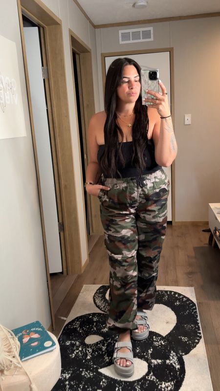 Date night outfit 

Spring outfit
Joggers 
Camo joggers 
Slides 
Women’s shoes 
Y2K style 

#LTKVideo #LTKstyletip #LTKmidsize