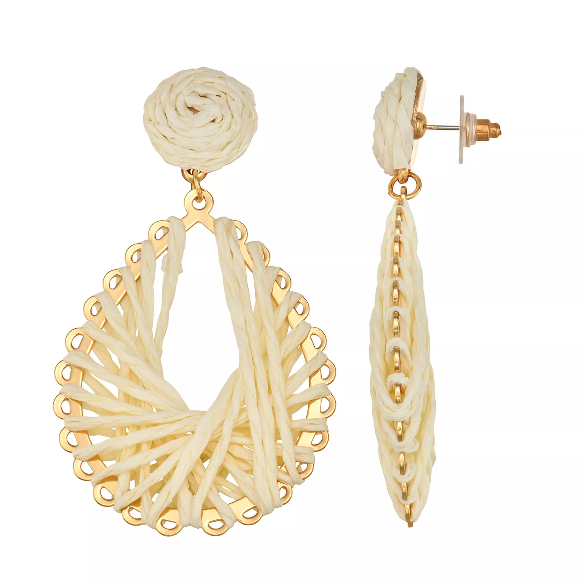 Emberly Gold Tone Raffia Wrapped Teardrop Earrings | Kohl's