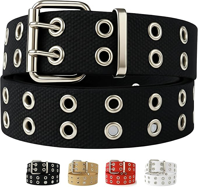 Double Grommet Belt Canvas Punk Style Web Belt Double Eyelet for Women Men Jeans 2 Hole Belts 1.5... | Amazon (US)