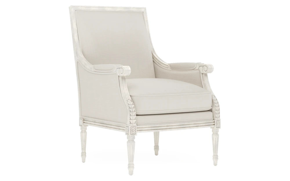 Juliette Fog Performance Vintage White Bergere Chair | Kathy Kuo Home