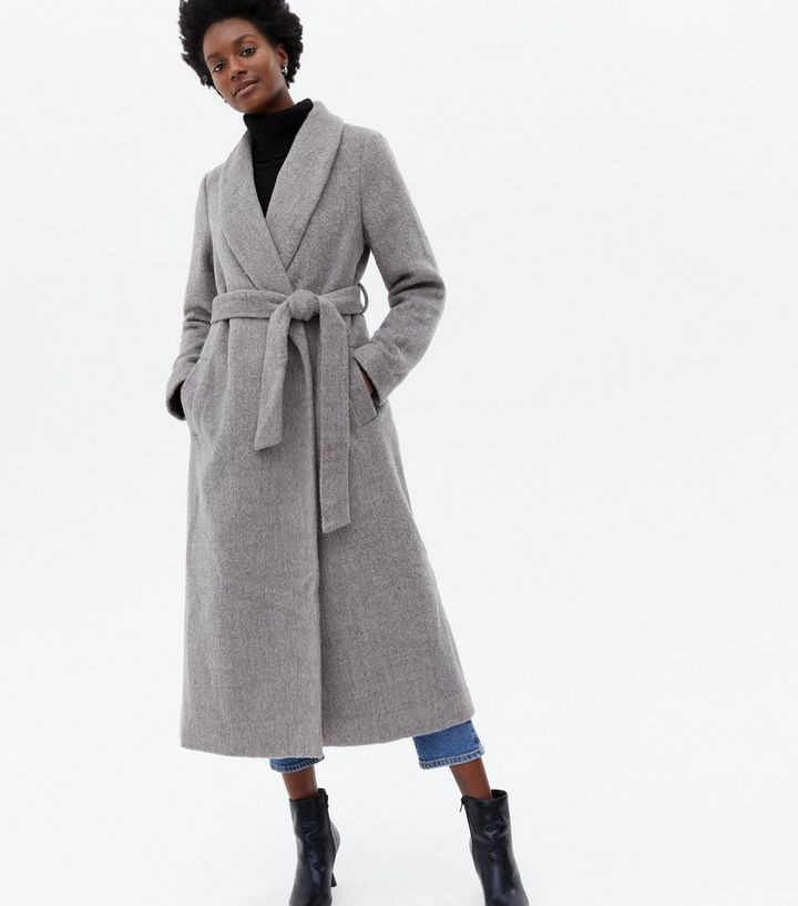 Pale Grey Brushed Belted Maxi Coat
						
						Add to Saved Items
						Remove from Saved Items | New Look (UK)