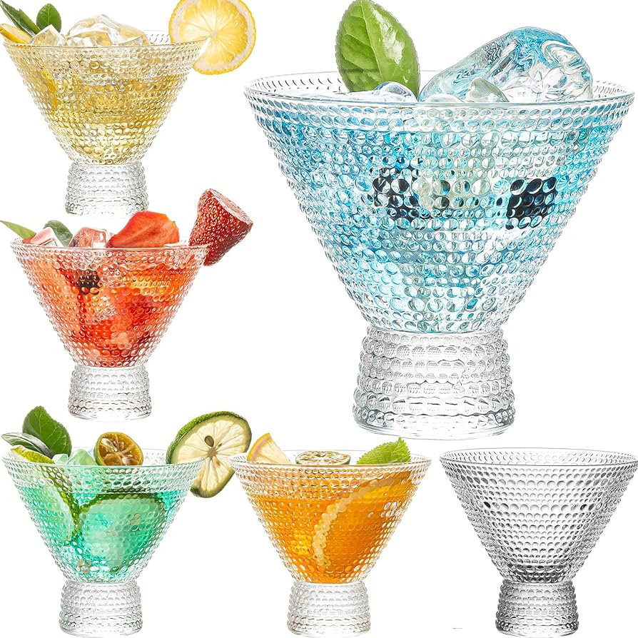 wookgreat Martini Glasses, Set of 6 Vintage Cocktail Glasses, 8oz Crystal Stemless Margarita Glas... | Amazon (US)