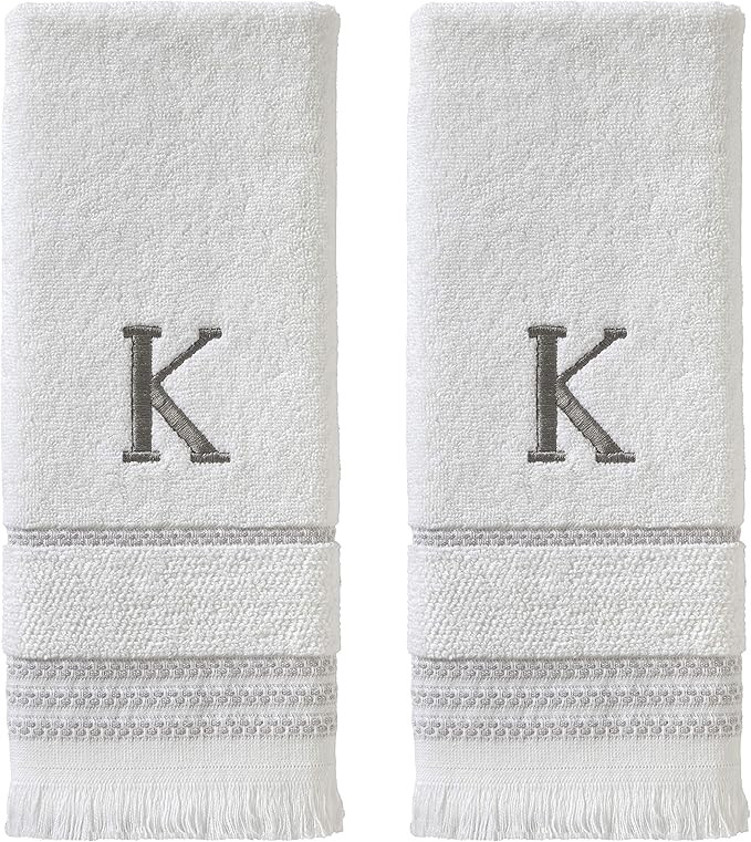 SKL Home Casual Monogram Hand Towel Set, K, 16x26, White 2 Count | Amazon (US)