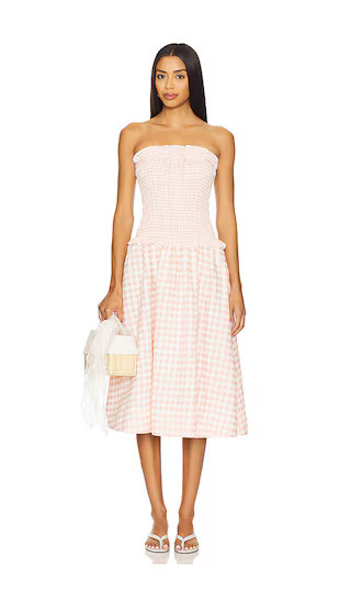 For Love & Lemons Petal Gingham Midi Dress in Peach. - size M | Revolve Clothing (Global)