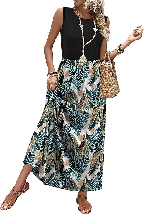 WIHOLL Summer Dresses for Women 2026 Maxi Dresses Long Flowy A Line Sleeveless Sundresses with Po... | Amazon (US)