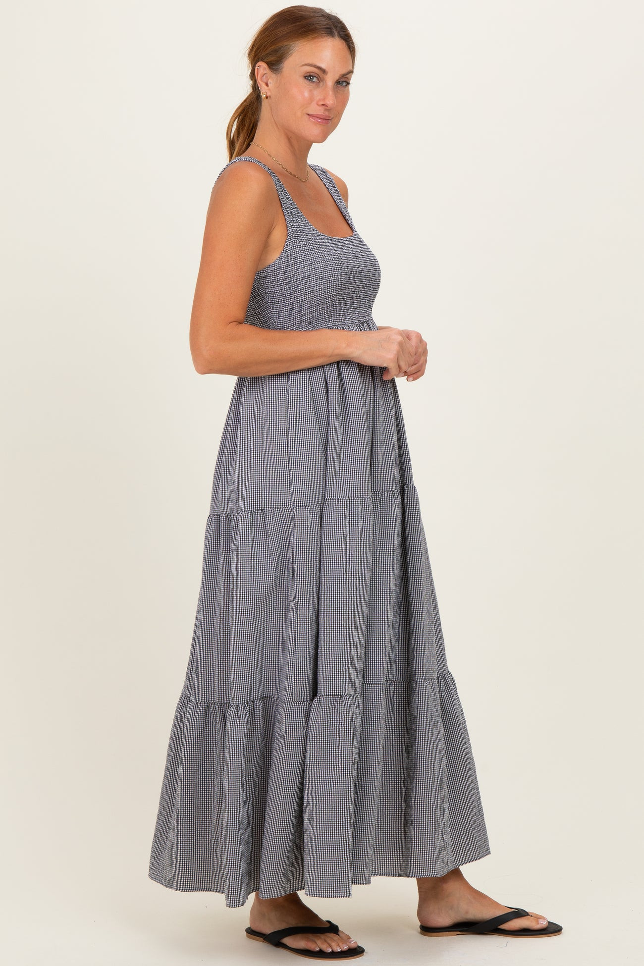 Pink Gingham Smocked Bodice Maxi Dress | PinkBlush Maternity