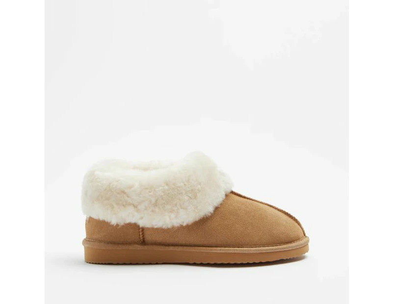 Womens Sheepskin and Leather Closed Slipper - Brown | Catch.com.au