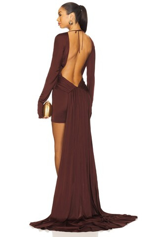 David Koma Open Back Long Sleeve Mini Dress in Burgundy from Revolve.com | Revolve Clothing (Global)