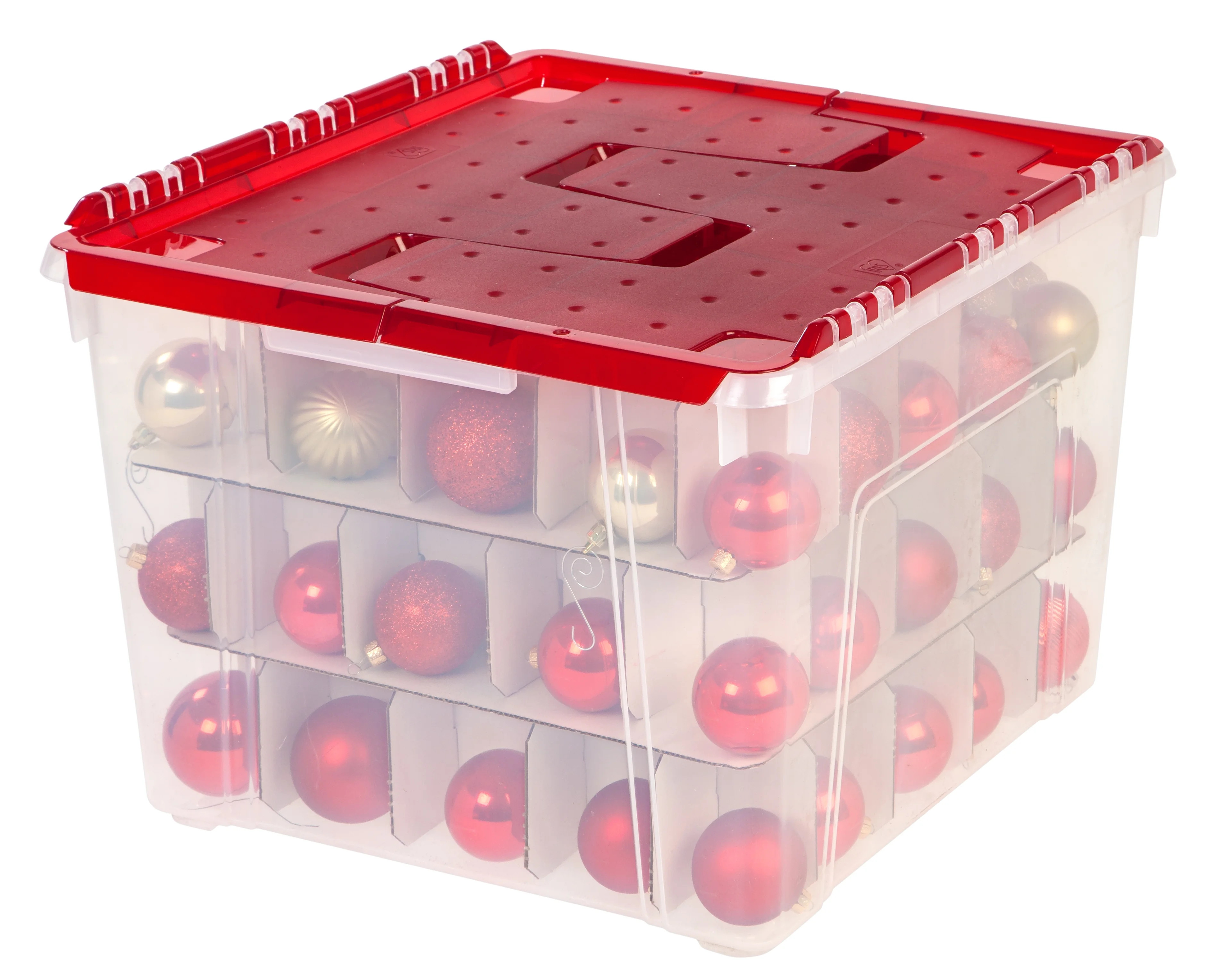 IRIS USA 2Pack 60qt Plastic Christmas Ornament Storage Box with Hinged Lid and Dividers, Red, Hol... | Walmart (US)