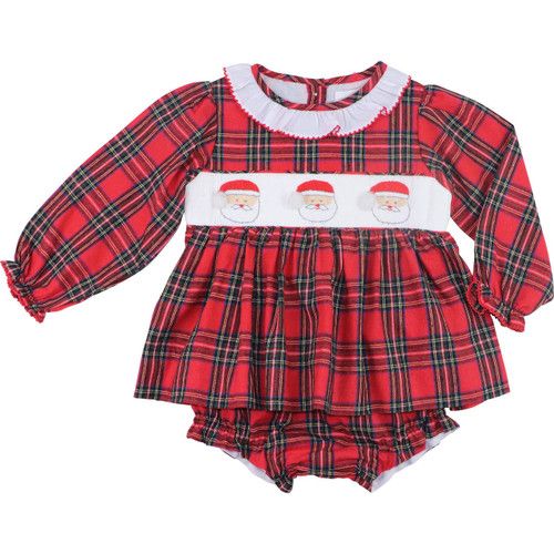 Red Plaid Flannel Smocked Santa Diaper Set | Cecil and Lou