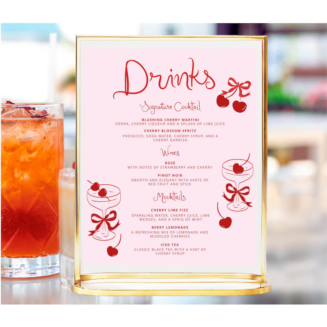 Cherry on Top Drinks Menu Template Printable, Cherry on Top Bridal Bar Menu, Drinks Wedding Menu ... | Etsy (US)
