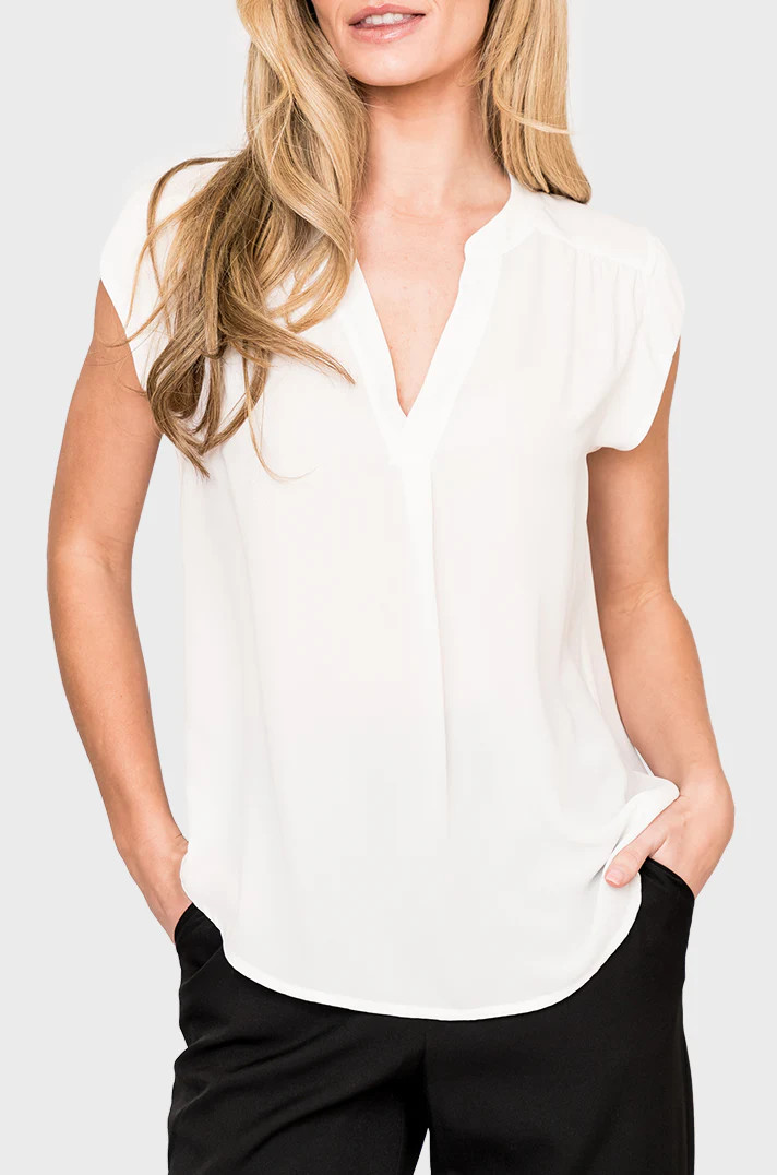 Notch Neck Cap Sleeve Top | Gibsonlook