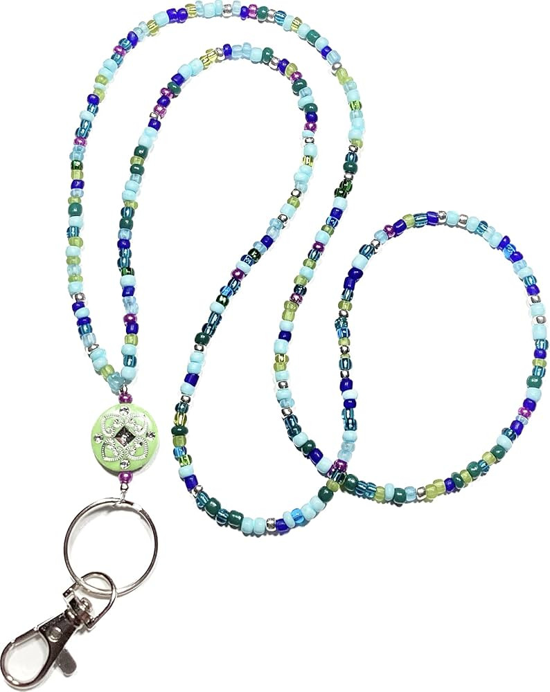 Mermaid Mix, Green, Blue & Purple, Beaded Lanyard for Women, Badge, ID Holder, Keychain, Lanyard ... | Amazon (US)