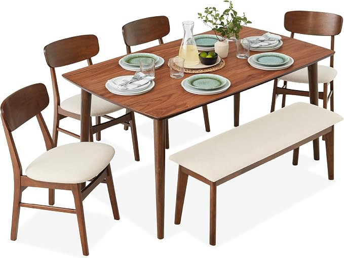 Best Choice Products 6-Piece Wooden Dining Set, Mid-Century Modern Table & Upholstered Chair Set ... | Amazon (US)